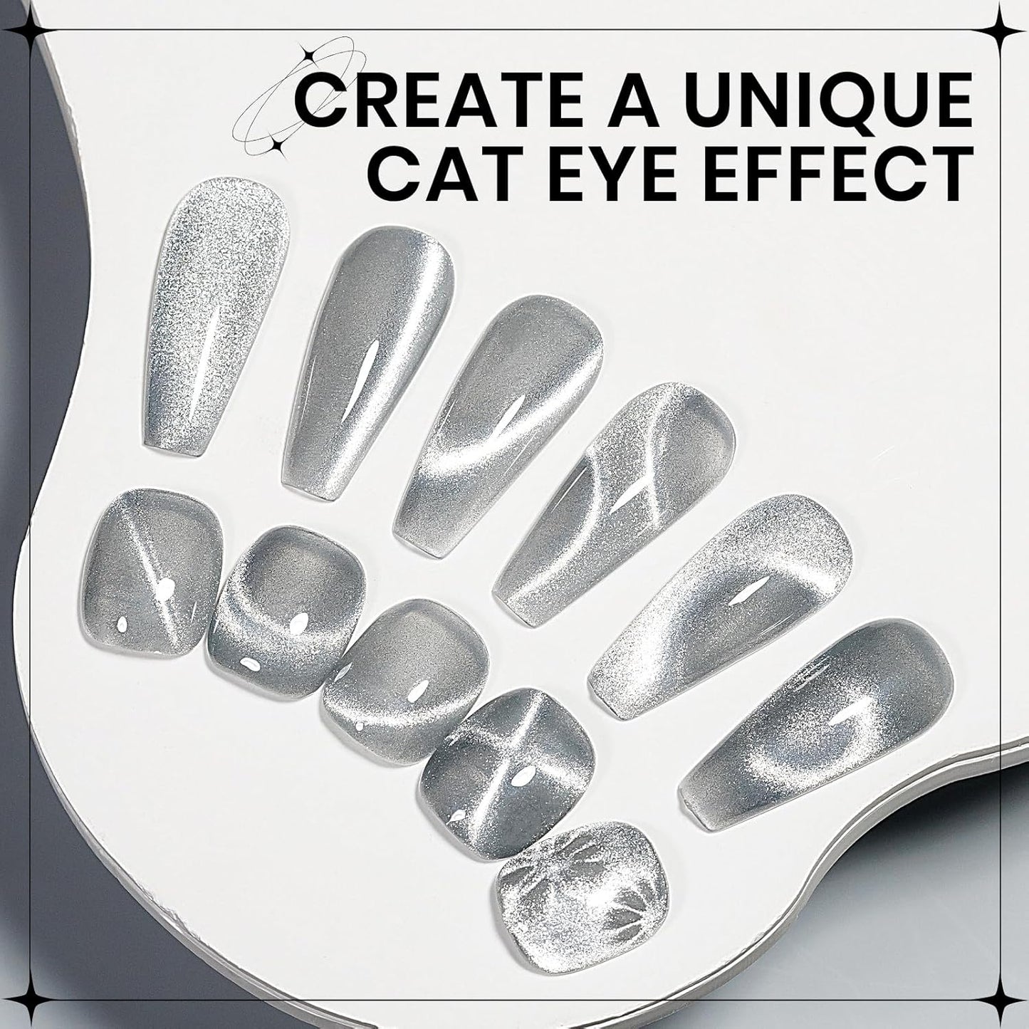 Silver Cat Eye Gel Polish, Magnetic Holographic Gel Nail Polish Glitter Shimmer Gel Polish with Magnet Soak Off U V Gel Salon DIY at Home, 0.5 OZ-BrightBean Baby