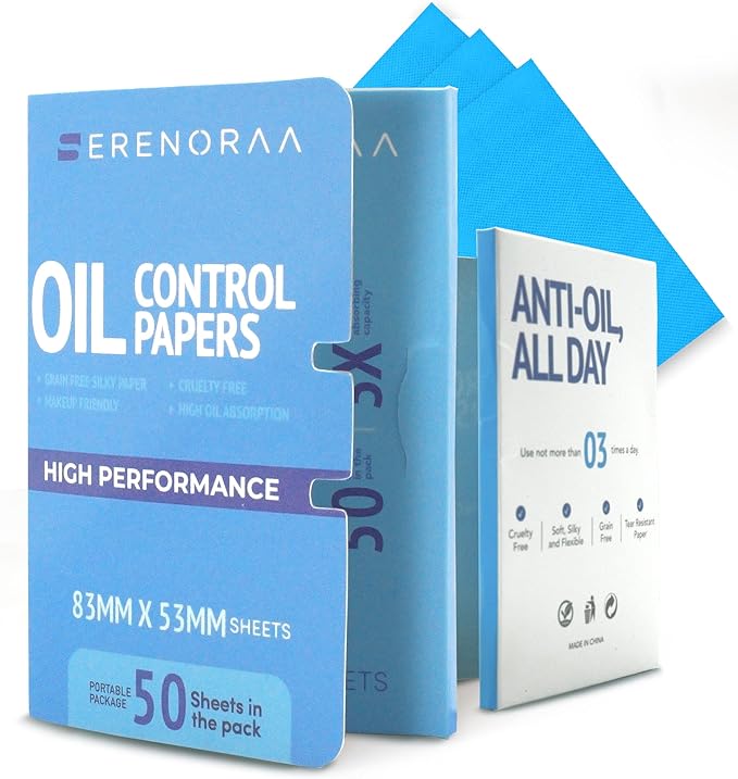 Oil Blotting Sheets for Face - Portable 1x50 Blue Oil Wipes Sheets for Face - Japanese High Performance Technology Makeup Blotting Paper -Grain Free Softer Oil Pads Absorbing Face Oil Tissues for Face-BrightBean Baby