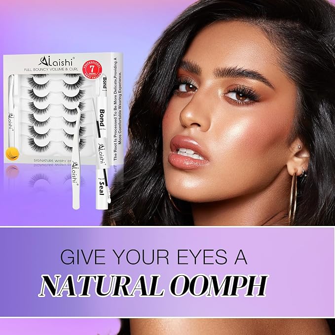 Wispy False Eyelashes Kit With Bond, Seal and Tweezer, 7 Pairs Natural Look Fake Cat Eye Lashes Strips Thin Band Extensions Waterproof Easy Eyelashes for Beginners RQ45-BrightBean Baby