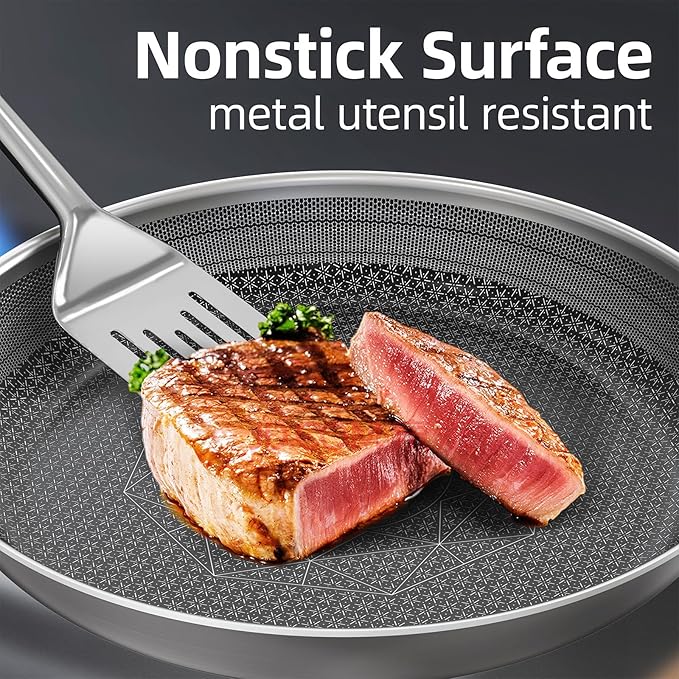 COOKER KING Non-toxic Frying Pans Set of 3 - Tri Ply Stainless Steel 8+10+12 Inch