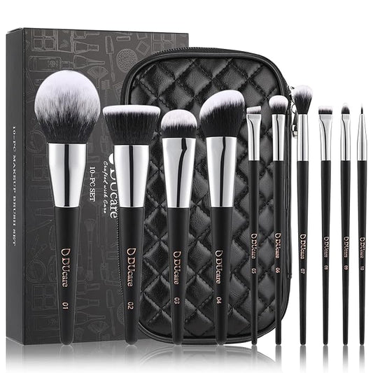 DUcare Makeup Brushes with Case 10Pcs Travel Makeup Brushset Women Gift Premium Synthetic Kabuki Foundation Blending Brush Face Powder Blush Concealers Eye Shadows with bag-BrightBean Baby