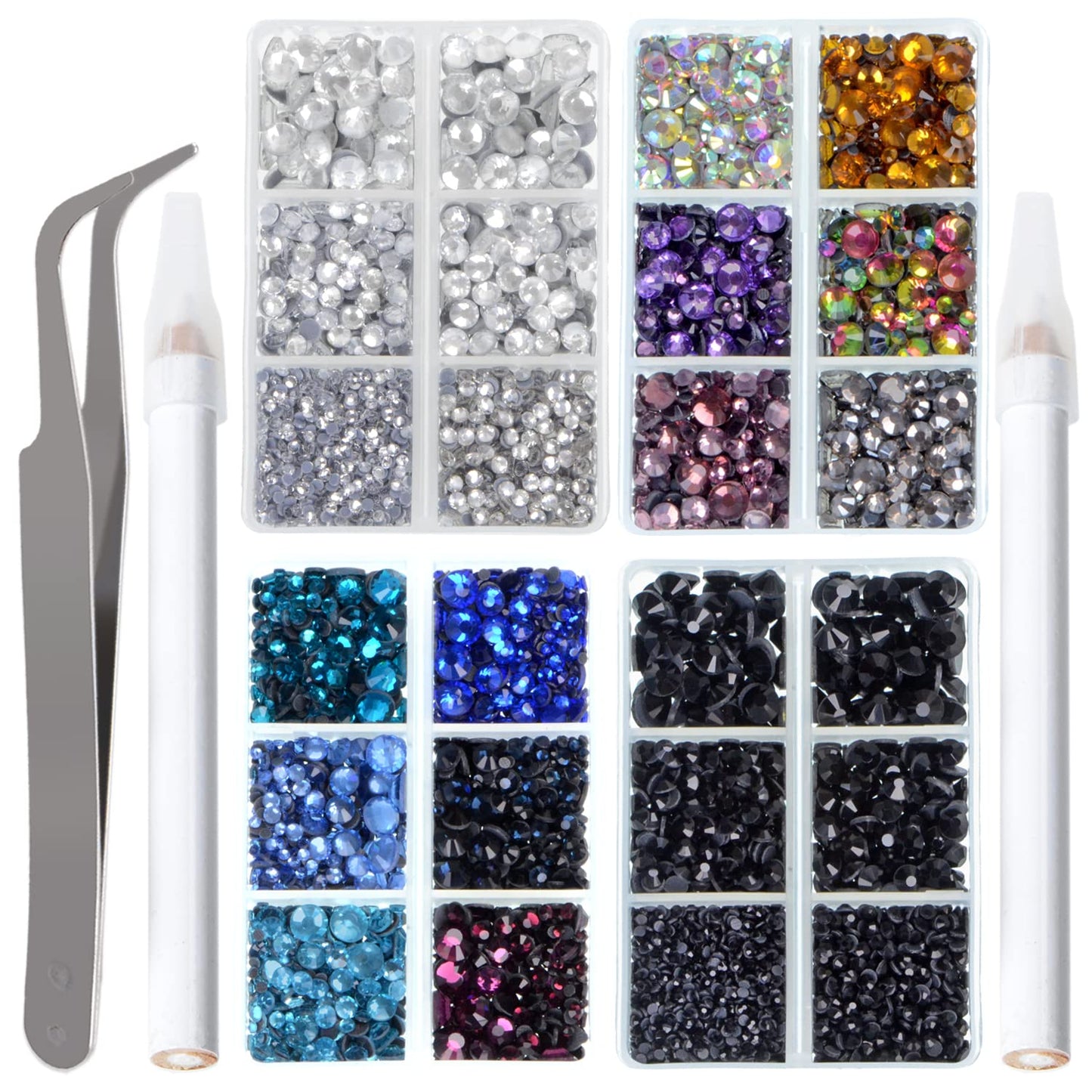 LPBeads 10000pcs Hotfix Rhinestones Flatback Glass Crystal Clear Black and 12 Mixed Color Rhinestone with Tweezers and Picking Pen for Crafts Clothes Nail Art-BrightBean Baby