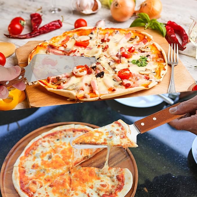 20 Pack Pizza Server Spatula, Stainless Steel Pizza Pie Server with Wooden Handle, Non Slip Pie Spatula Cutter Cake Serving for Pizza, Dessert, Pastry (10.2 x 2.4 Inches)