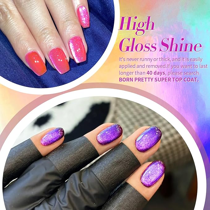 Born Pretty Cat Magnetic Eye Gel Nail Polish Spring Summer Neon Shimmer Glitter Holographic Cat Magnetic Eye Gel Crystal Glass Cat Magnetic Gel Polish Nail Art Manicure DIY at Home 6PCS-BrightBean Baby