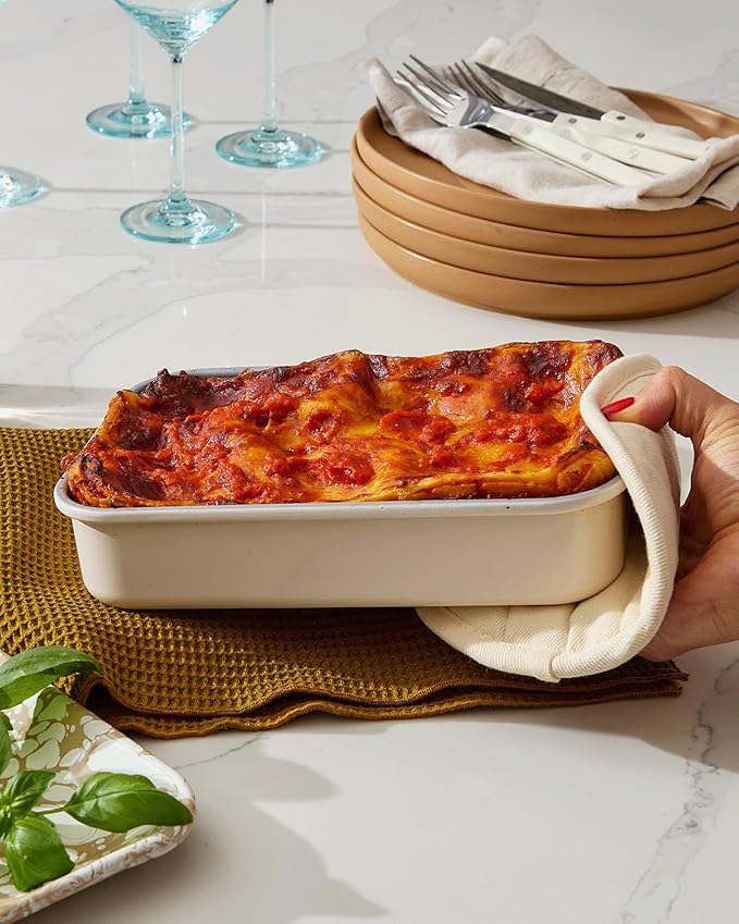 Caraway Nonstick 9” x 6.5” Small Rectangle Baking Pan – Non-Toxic, PTFE & PFOA Free – Aluminized Steel Core – Deep Ceramic Baking Pan for Casseroles, Lasagna & More - Perracotta