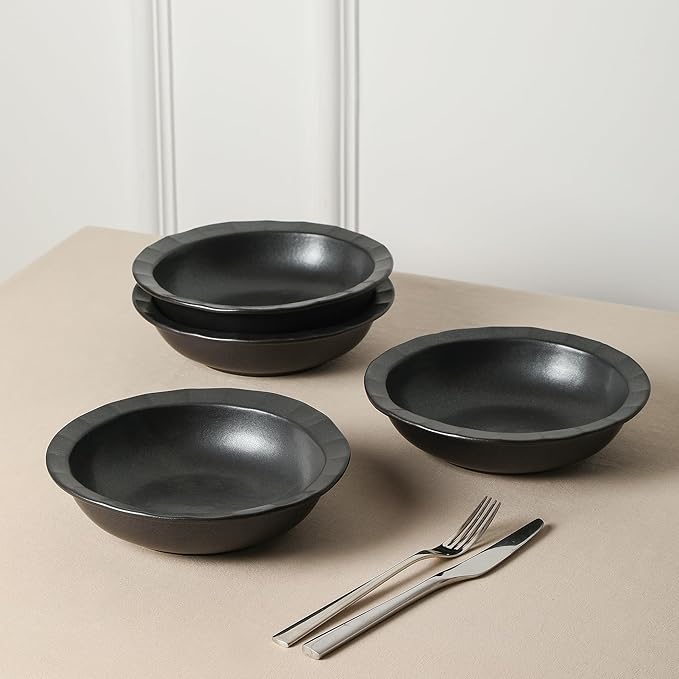 Stone Lain Oasis 4-Piece Pasta Bowl Set Stoneware, Black