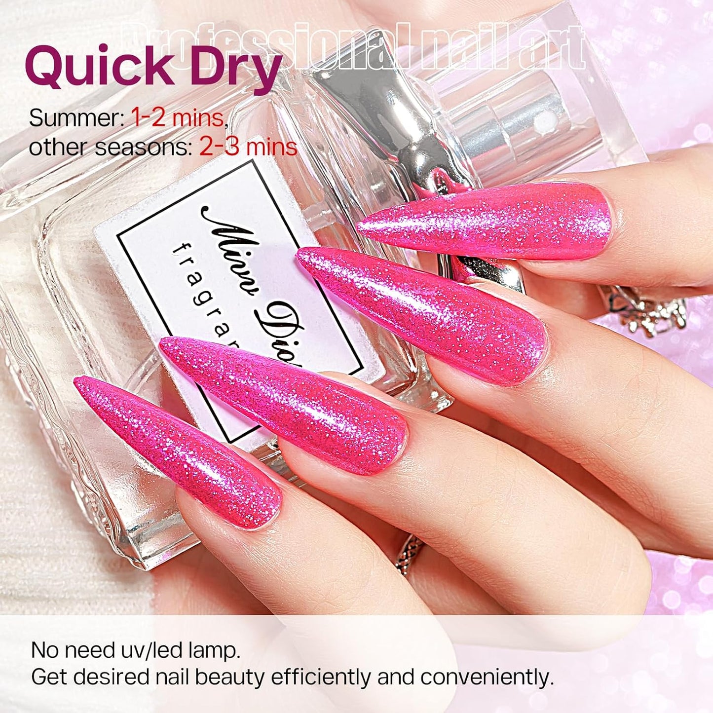 MIZHSE Quick Dry Glitter Rose Red Nail Polish, Shimmery Nail Polish Fast Drying, 15ml High Glossy Sparkly Shiny Nail Lacquer Nail Art Salon Manicure Home-BrightBean Baby