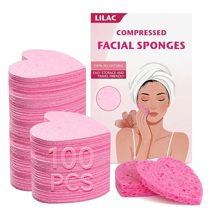 100 Count Compressed Pink Facial Sponges | 100% Natural Cellulose Eco-Friendly Makeup Sponges for Gentle Cleansing, Exfoliating & Stubborn Makeup Removal | Travel & Home Beauty Essentials for Women-BrightBean Baby