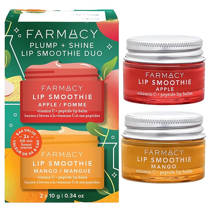 Farmacy Plump + Shine Lip Smoothie Duo - Peptide Lip Balm - Lip Moisturizer & Plumper with Vitamin C - Apple & Mango with High Gloss Finish-BrightBean Baby