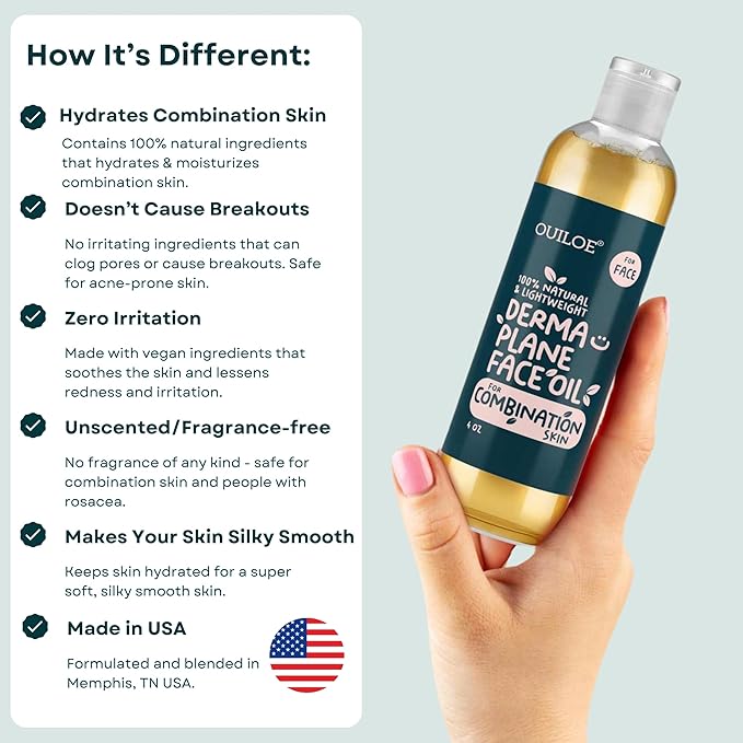 Dermaplane Oil, Face Shaving Oil for Women with Combination Skin - Lightweight & Natural Facial Shave Oil - Use with a Dermaplaning Tool, Razor, Shaver or Microblade for Close Shave 4 oz by Ouiloe-BrightBean Baby