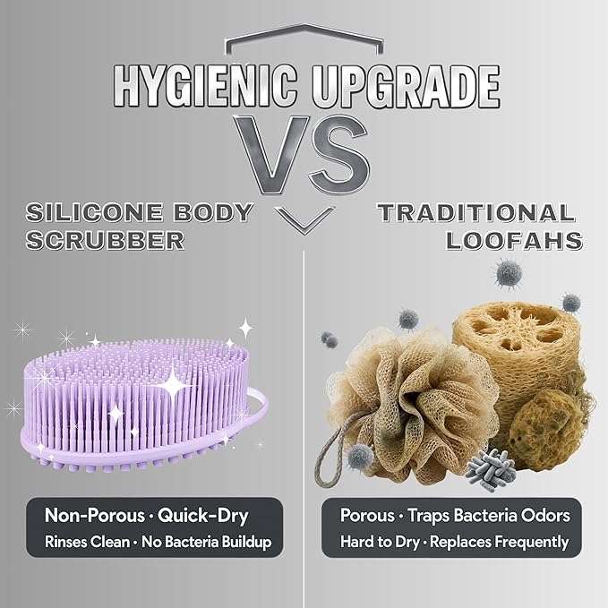 Avilana Silicone Body Scrubber – Gentle Shower Brush & Loofah Alternative- Food Grade & Lab Tested – Fast-Drying, Hygienic, BPA-Free Silicone Body Gentle Exfoliator (Lavender, Massage)-BrightBean Baby