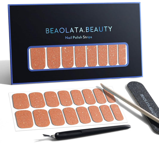 Nail Polish Strips, 32PCS Salon Quality Wraps, Long Lasting Gel Nail Stickers for Women Easy Apply& Remove (Golden Dust Gold)-BrightBean Baby