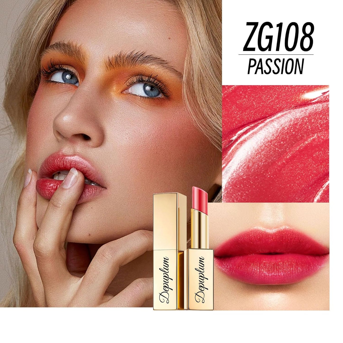Red Lipstick Moisturizing for Women Shimmer Tinted Lip Balm Hydrating Nourishing Lip Gloss Vegan& Cruelty Free Lip Makeup, ZG108 Passion-BrightBean Baby