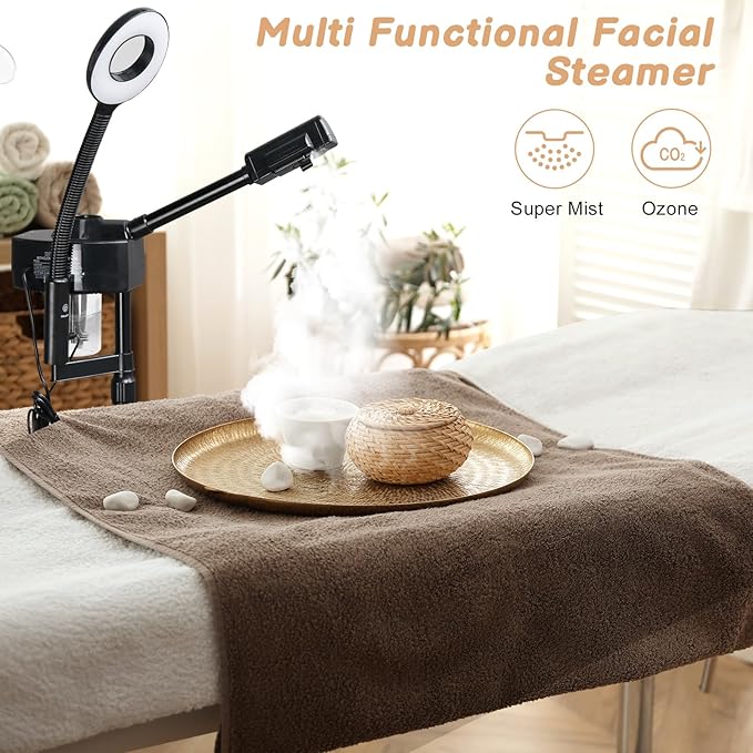 Winado 2 in 1 Professional Facial Steamer with 5X Magnification Lamp & Touch Screen, Esthetician Steamer Humidifier Face Spa Mist Steam for Home Beauty Salon, Personal Skin Care Deep Cleaning, Black-BrightBean Baby