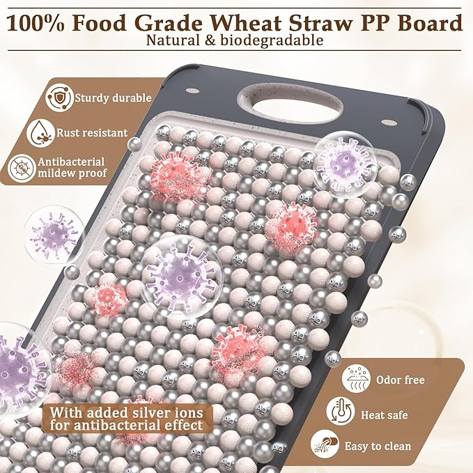 GUANCI Cutting Board for Kitchen Double Sided 304 Stainless Steel Chopping Board Food-Grade Stainless Steel and Wheat Straw PP Samll Size 14’’×9.6’’ Easy to Clean