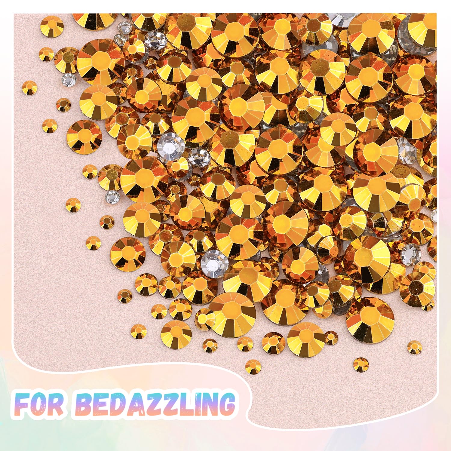 25000Pcs Resin Jelly Rhinestones with Tweezers for Crafting, 2-6mm Mixed Sizes (Copper Gold) Non Hotfix Flatback Gems, Bedazzling Crystal for DIY Crafts Clothing Tumblers Mugs Shoes Nail Art-BrightBean Baby