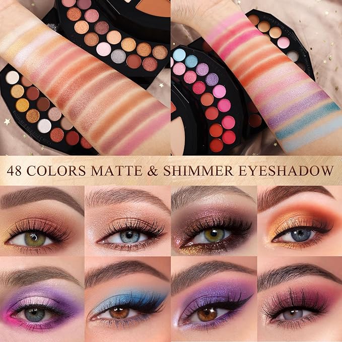 109 Colors Makeup Kit for Women Girl Full Kit Gift Set with Mirror All in One Make up Palette Included Eyeshadow Glitter Lipstick Concealer Eyeliner Eyebrow Highlighter Contour Blusher Compact PowderN-BrightBean Baby