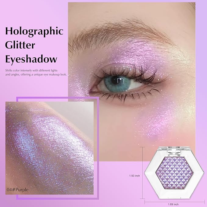 Blue Glitter Eyeshadow Palette, Multichrome Chameleon Cream to Powder Eye Shadow, Color Shifting Holographic Eyeshadow Shimmer Inner Corner Eye Brightener Highlighter Makeup-BrightBean Baby