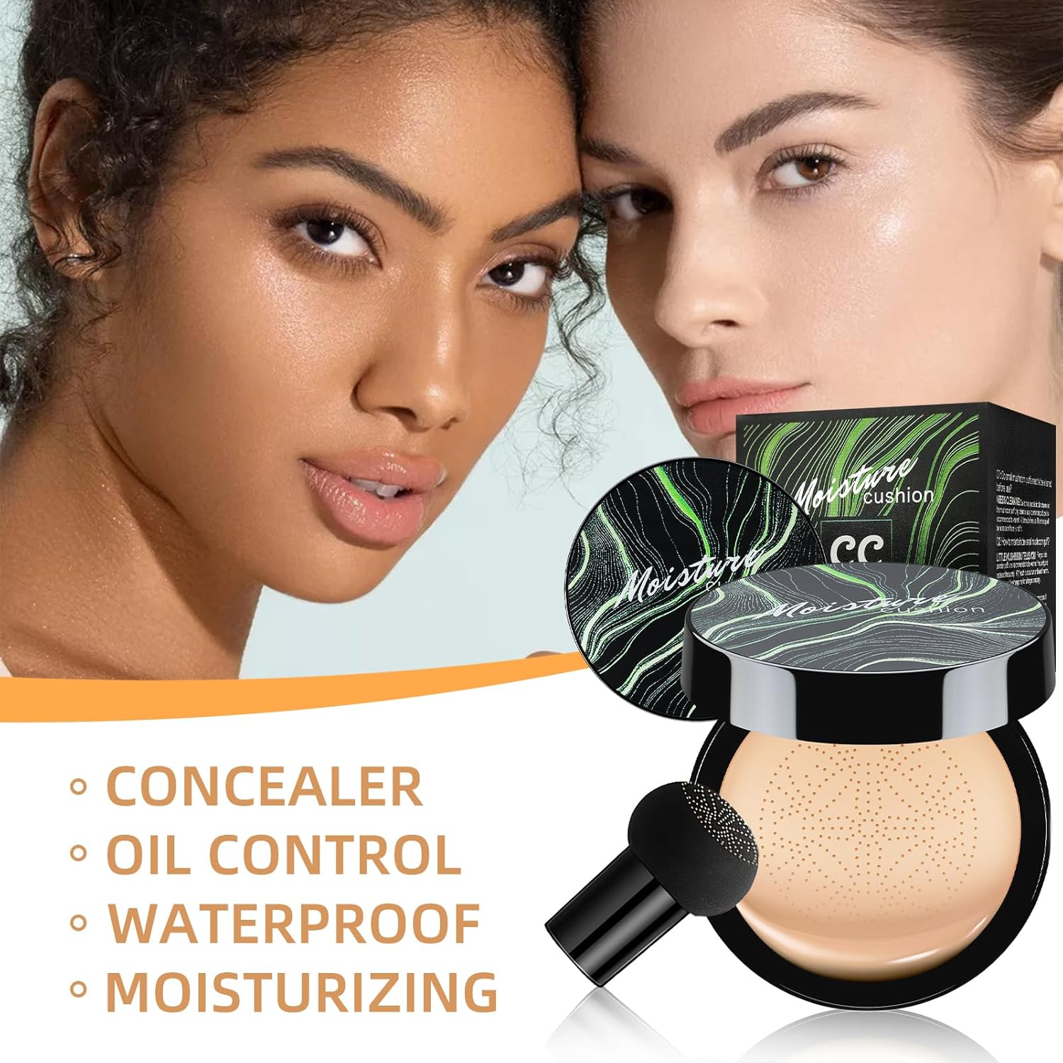 Mushroom Head Air Cushion CC Cream - BB Cream Foundation Makeup Moisturizing Concealer Long-Lasting, Cushion Foundation Full Coverage Self Adjusting for Mature Skin & All Skin Types （Medium Deep)-BrightBean Baby
