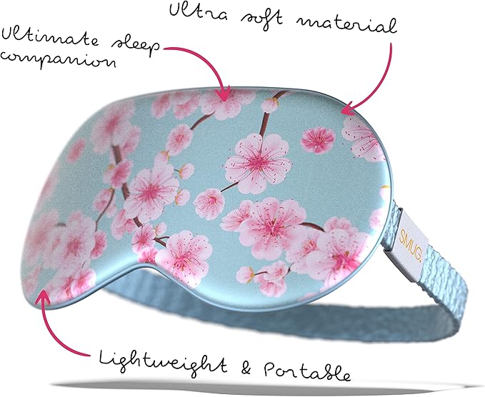 SMUG Satin Sleep Mask & Eye Mask | Travel Sleep Masks for Women & Men | Soft Sleeping Eye Mask to Nourish Skin & Reduce Dark Circles | Eye Sleep Mask Shades to Block Out Light | Cherry Blossom-BrightBean Baby