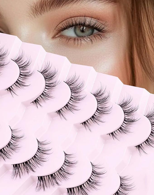 Natural Cat Eye Lashes Strip False Eyelashes Natural Look Flared Manga Spiky Eyelash 7 Pairs 13MM D293-BrightBean Baby