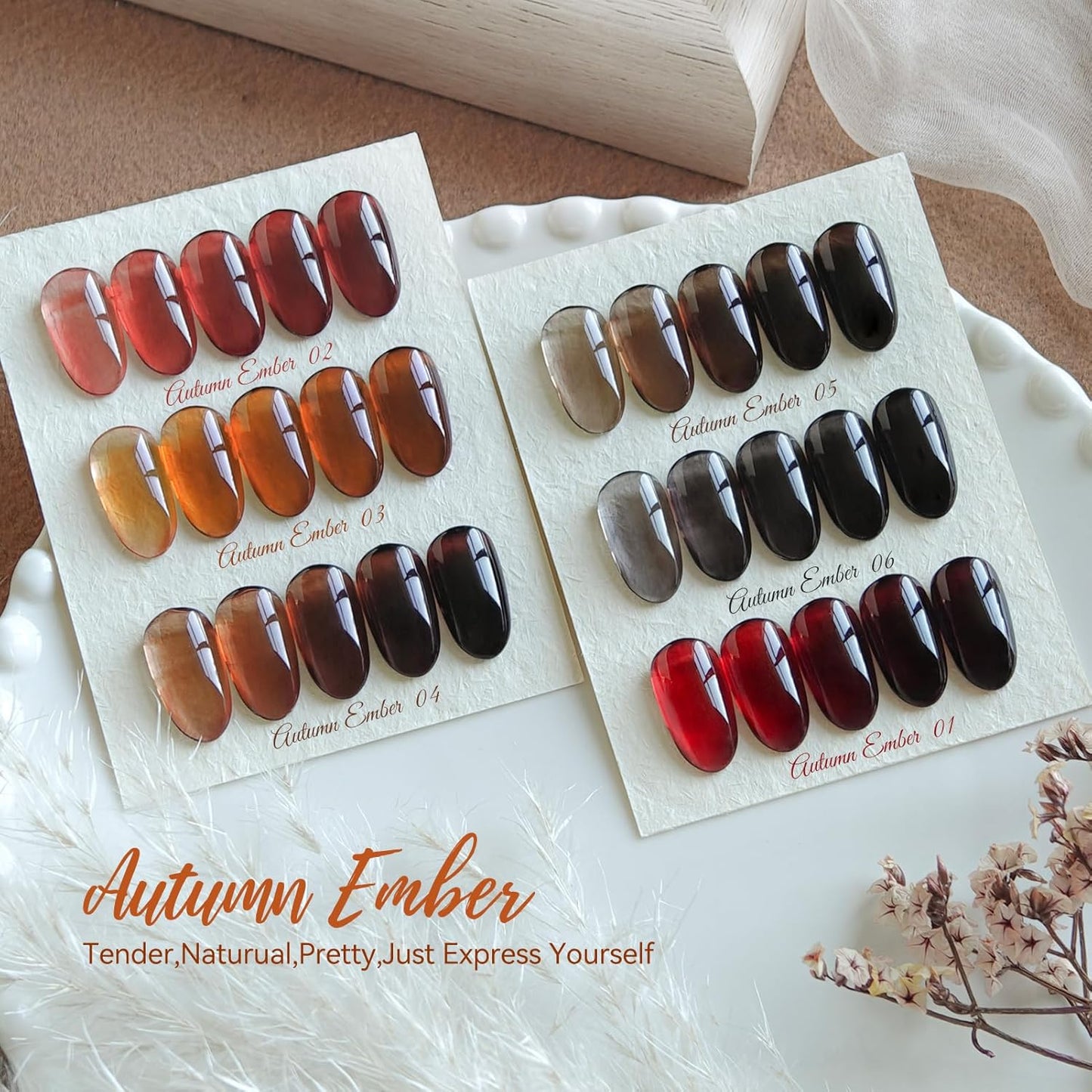 Born Pretty Jelly Gel Nail Polish Fall Winter Amber Crystal Brown Orange Burgundy Red Black Gel Polish Transparent Translucent Clear Nail Art Manicure DIY Home Salon 6PCS-BrightBean Baby