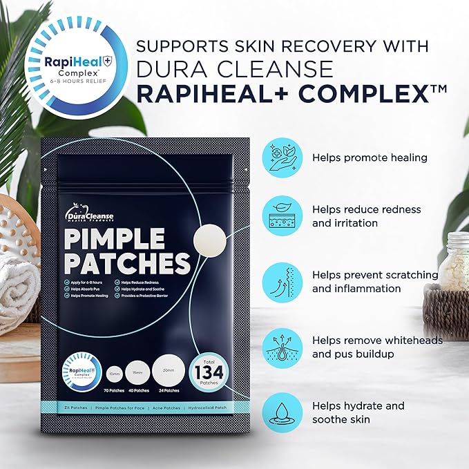 Pimple Patches for Face - 134 Count Hydrocolloid Acne Patches - Zit, Blemish, Cystic Acne Dots & Dark Spot Treatment - Invisible Clear Pimple Patch Stickers for Forehead, Chin, Nose, 3 Sizes (S, M, L)-BrightBean Baby