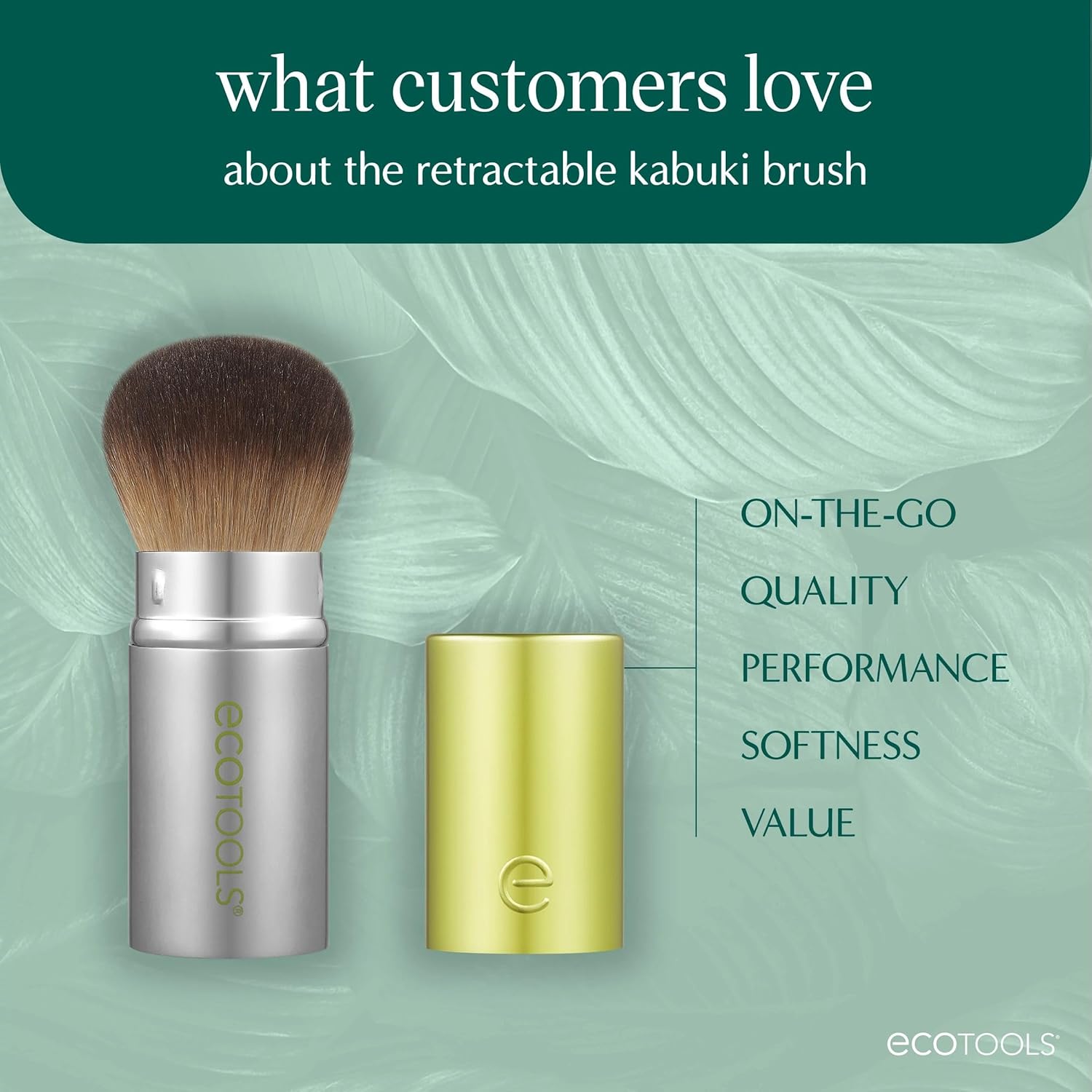 EcoTools Retractable Face Makeup Brush, Kabuki Brush for Foundation, Blush, Bronzer, & Powder, Travel Friendly & Perfect for On The Go, Eco Friendly, Synthetic & Cruelty Free Bristles, 1 Count-BrightBean Baby