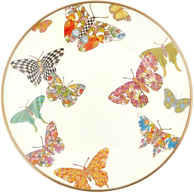 MACKENZIE-CHILDS Enamel Salad and Dessert Plate, Small Plate for a Dessert or Appetizer Dish, 8 Inches, Butterfly Garden
