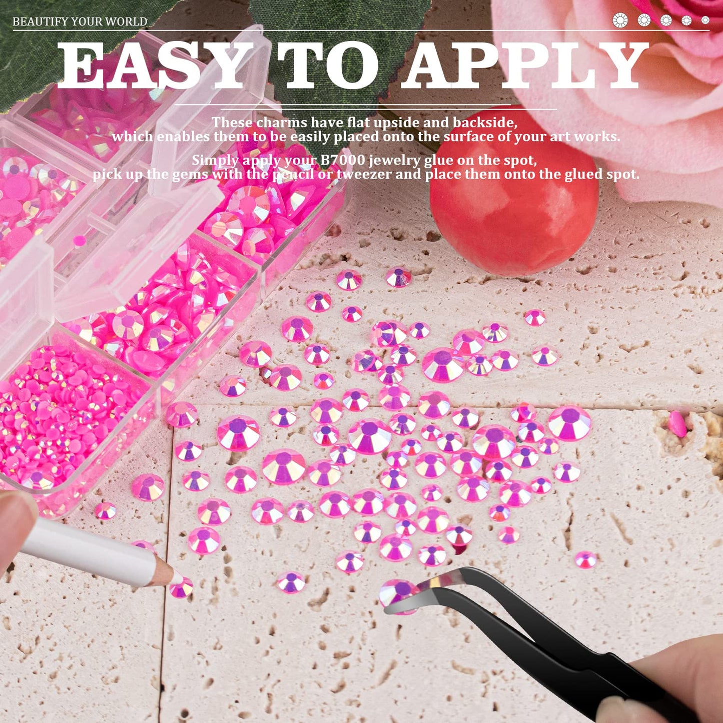 Resin Rhinestones Crafting, 2/3/4/5/6mm Flatback Jelly Rhinestones, 3 Box Hot Pink AB Non Hotfix Crystal Gems for Bedazzling Crafts Mugs Tumblers Clothes Makeup Nail-BrightBean Baby