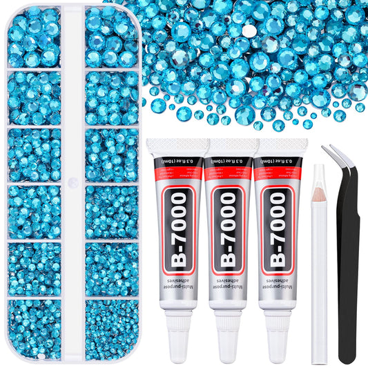 6000Pcs Resin Rhinestones for Bedazzling with 3Pcs B7000 Jewelry Glue, 1 Box Indicolite Flatback Rhinestones for Crafting Crafts DIY, Crystals Gems for Clothing Shoes Tumblers Nail Art Makeup-BrightBean Baby