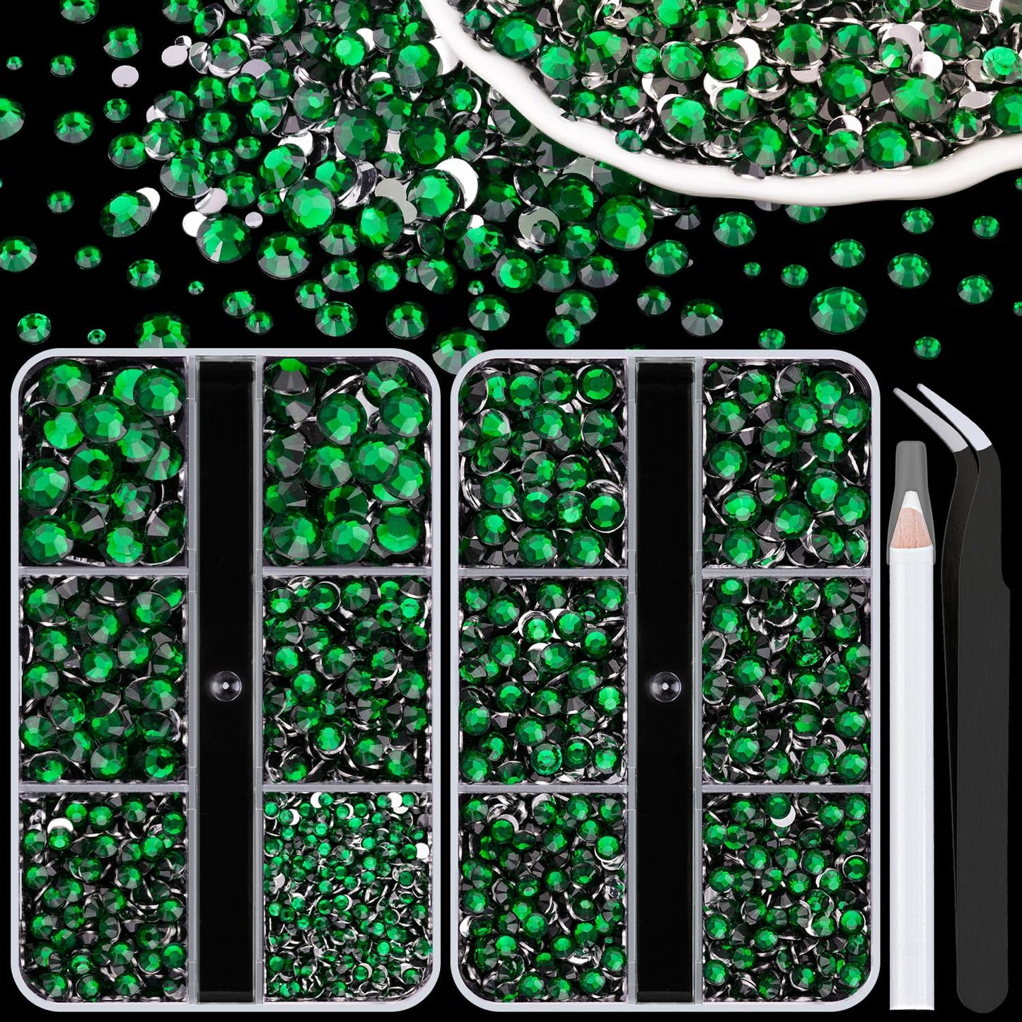 Resin Rhinestones for Crafting, 2 Boxeses Dark Green Multi Sizes Flatback Bedazzling Crystals for Crafts Nail Art Deco, Non Hotfix Gems Charms for Tumbler Shoes Clothing Fabric Face Makeup-BrightBean Baby