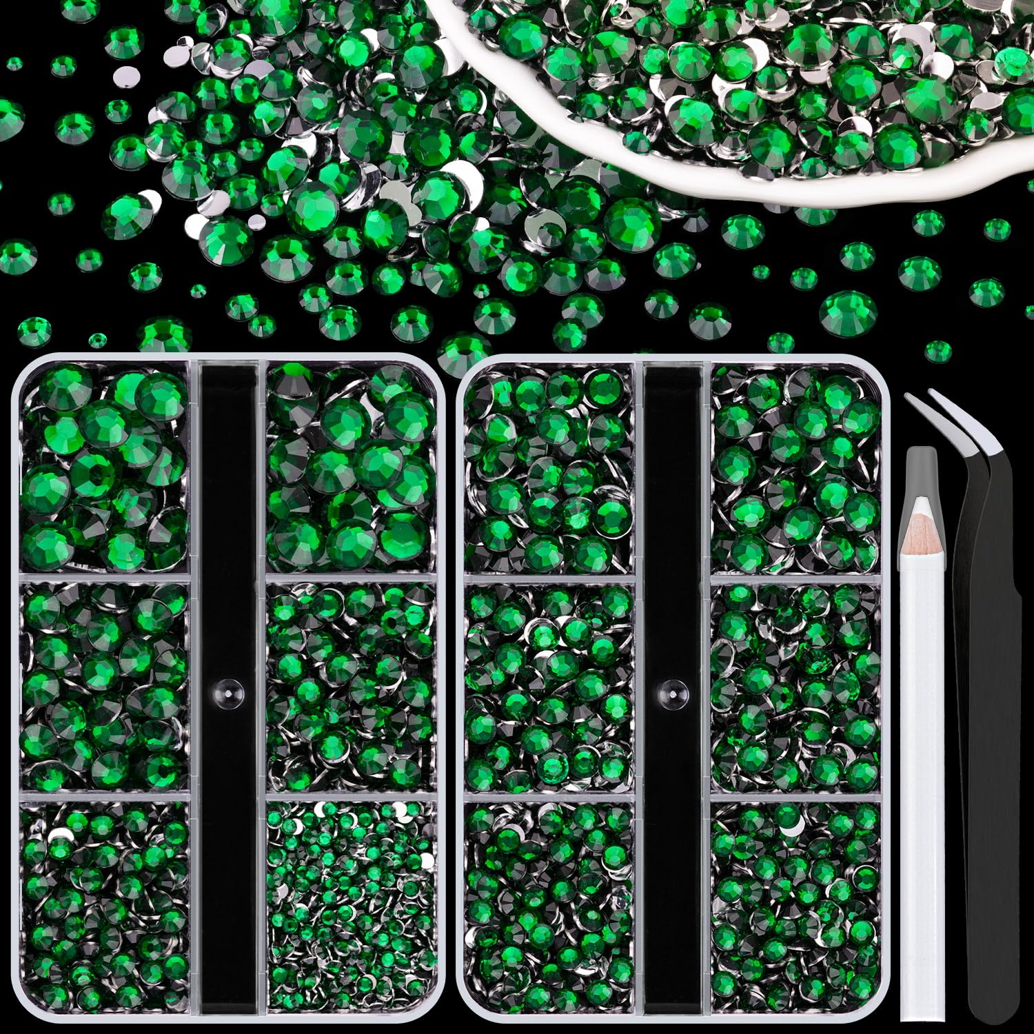 Resin Rhinestones for Crafting, 2 Boxeses Dark Green Multi Sizes Flatback Bedazzling Crystals for Crafts Nail Art Deco, Non Hotfix Gems Charms for Tumbler Shoes Clothing Fabric Face Makeup-BrightBean Baby