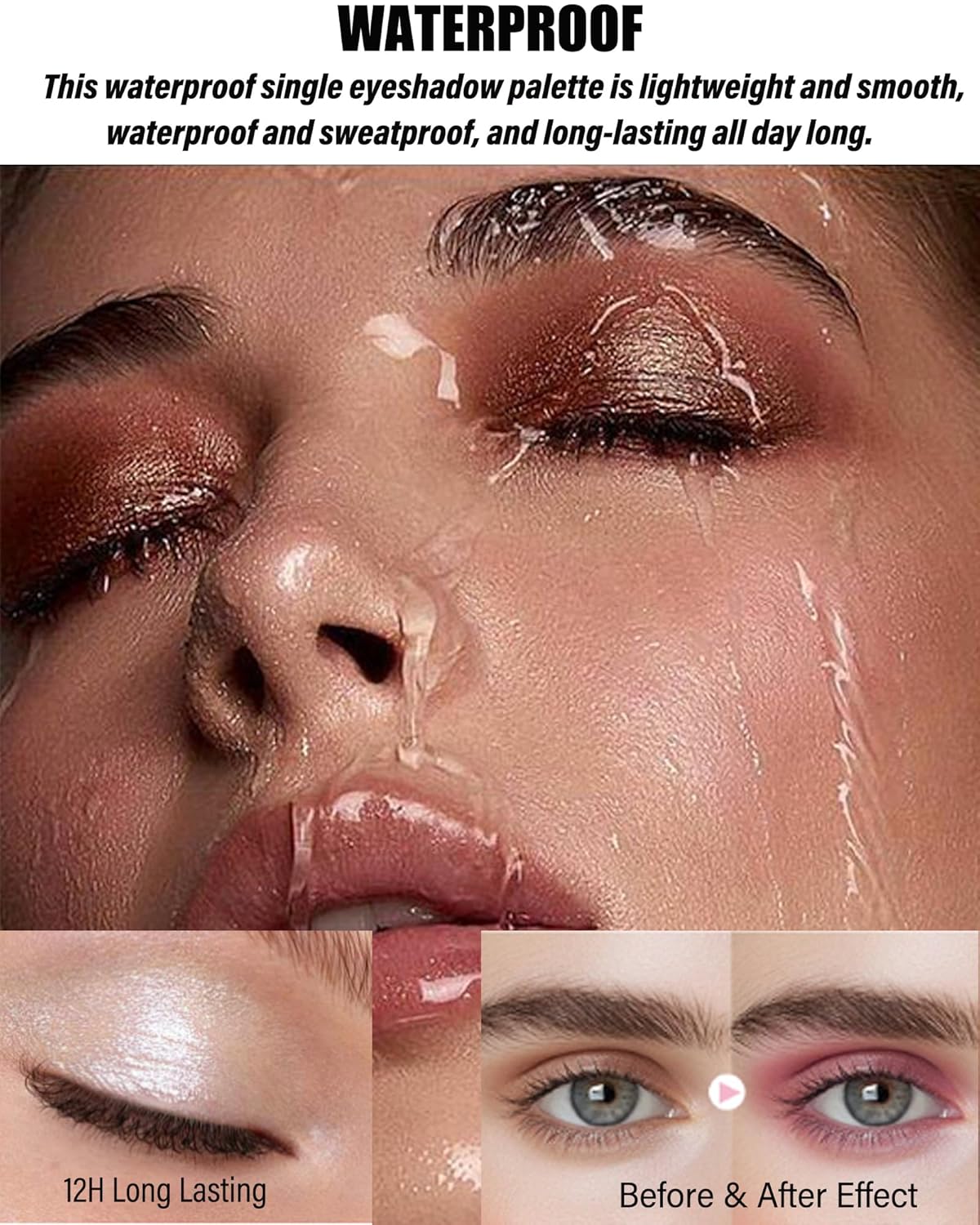 Single Glitter Eyeshadow, Shimmer Glitter Eye Shadow Champagne Light Glow Palette Makeup, High Pigment Waterproof Sparkly Pressed Eye Shadows Powder with Lightweight, Blendable for Daily Eye Look-432-BrightBean Baby