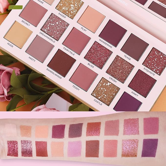 UCANBE Makeup Kit for Women & Teens,18 Colors Nude Eyeshadow +7pcs Soft Makeup Brushes + Pink Cosmetic Bag Makeup Sets, Shimmer Matte Glitter Makeup Palettes Set for Girls Beginners & Professional-BrightBean Baby