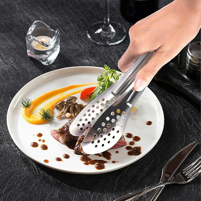 Serving Tongs, Kitchen Tongs,Buffet Tongs, XEVOM Stainless Steel Food Tong Serving Tong,small tongs, Serving Utensils (9 Inch)