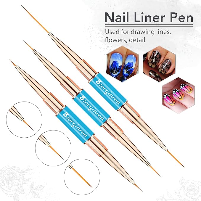 Nail Art Bushes Set, Professional 5Pcs Double-Ended Nail Brush Kit for Details, Long Lines, Ombre & 3D Design-Perfect for DIY Manicures & Salons (Blue)-BrightBean Baby