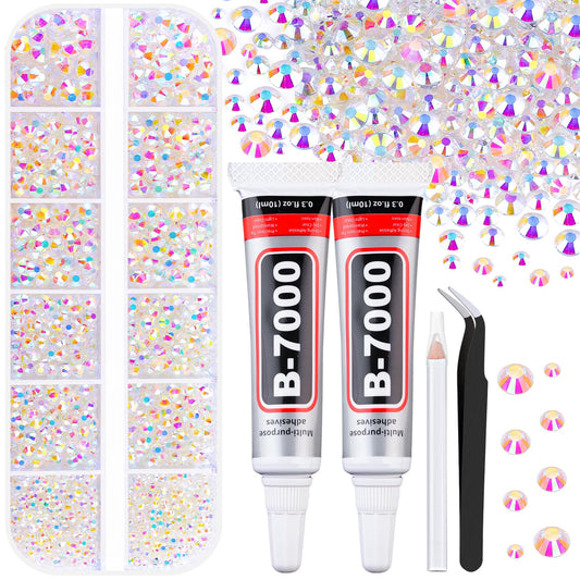 6100Pcs Jelly Resin Rhinestones for Crafting with 2Pcs 10ml B7000 Jewelry Glue, 1 Box Flatback Crystals Diamond (Transparent AB) for Bedazzling Crafts DIY Nail Art Non Hotfix Gems for Clothing Shoes-BrightBean Baby