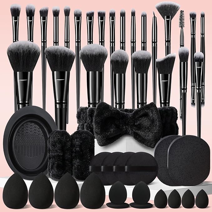 47Pcs Black Makeup Brushes Set Professional Makeup Kit Multi-functional Makeup Tool Set with Facial Makeup Accessories, Foundation Makeup Brush Kit Eye and Face Make up Brushes & Tools-BrightBean Baby