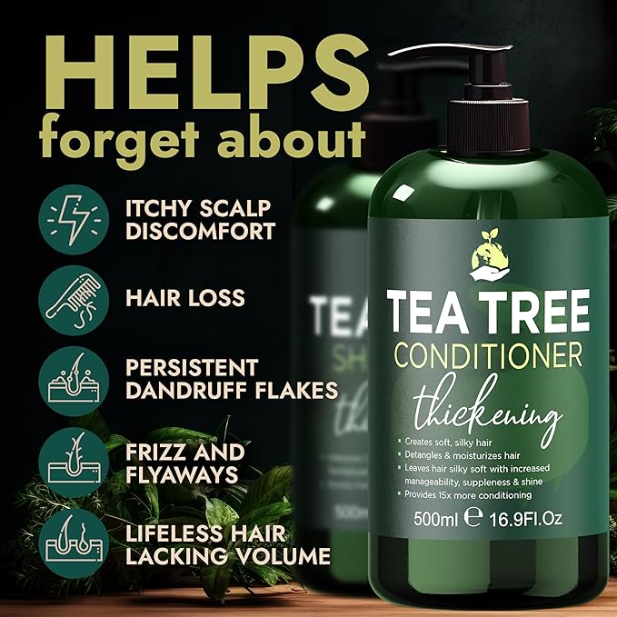 Tea Tree Shampoo & Conditioner Set | Thinning Hair Loss Treatments for Men and Women | Soothes Itchy Scalp & Dandruff | Boosts Hair Growth & Reduces Hair Loss | Sulfate & Paraben Free-BrightBean Baby