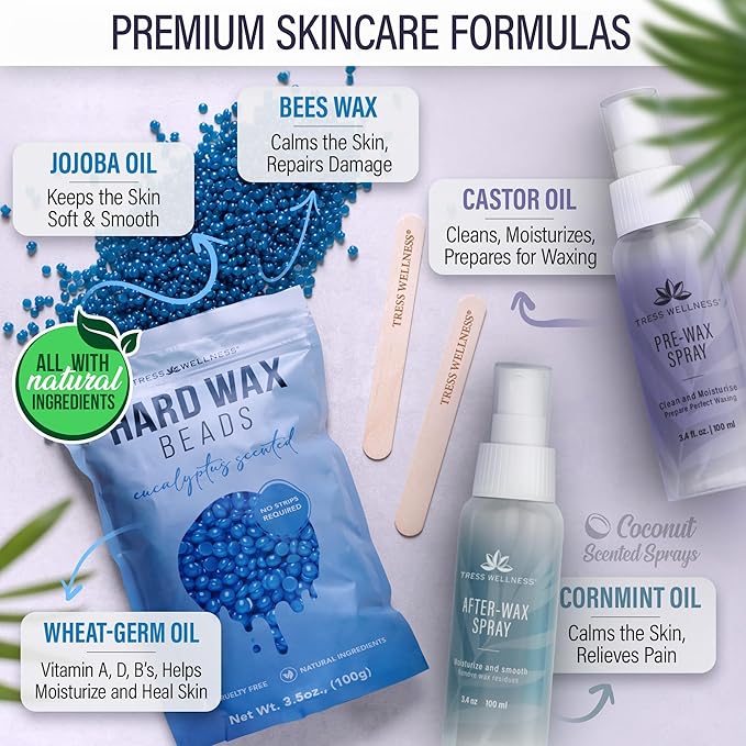 Tress Wellness Waxing Kit for Sensitive Skin – Safe for Face & Skin, Prep & Aftercare Spray, Easy to Use – At-Home Kit for Face, Bikini, Brazilian & Full Body - Digital Display, Purple-BrightBean Baby