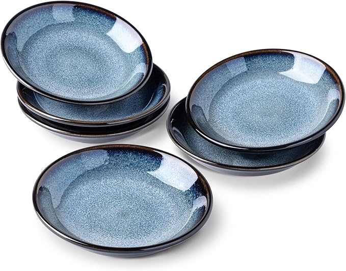 LERATIO Ceramic Soy Sauce Dishes of 6, Reactive Glaze Dipping Sauce Cups/Bowls/Dishes for Kitchen, 3oz Ceramic Small Bowls for Side Dishes, Appetizers, Snacks, and Sushi,Condiment,Dishwasher Safe