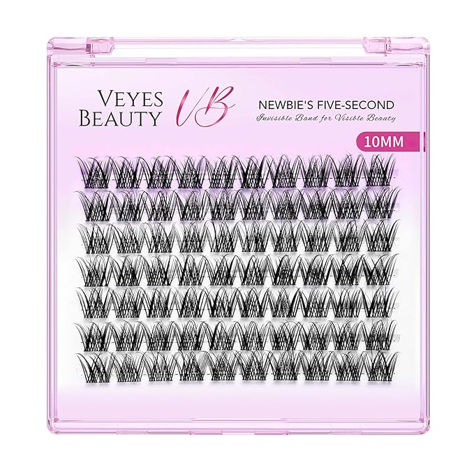 VEYESBEAUTY Lash Clusters Individual Eyelash Extensions Thin & Invisible Band DIY False Eyelashes for Self-application Newbie's Five-Second Series Wispy Lash Tray, LuxeBold 10mm Single Length-BrightBean Baby