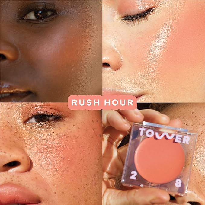 Tower 28 Beauty BeachPlease Cream Blush for Cheeks and Lips - Multi-Purpose Lip and Cheek Tint in Sun-Kissed Peach Blush - for Sensitive Skin – Color RUSH HOUR, Luminous Finish-BrightBean Baby