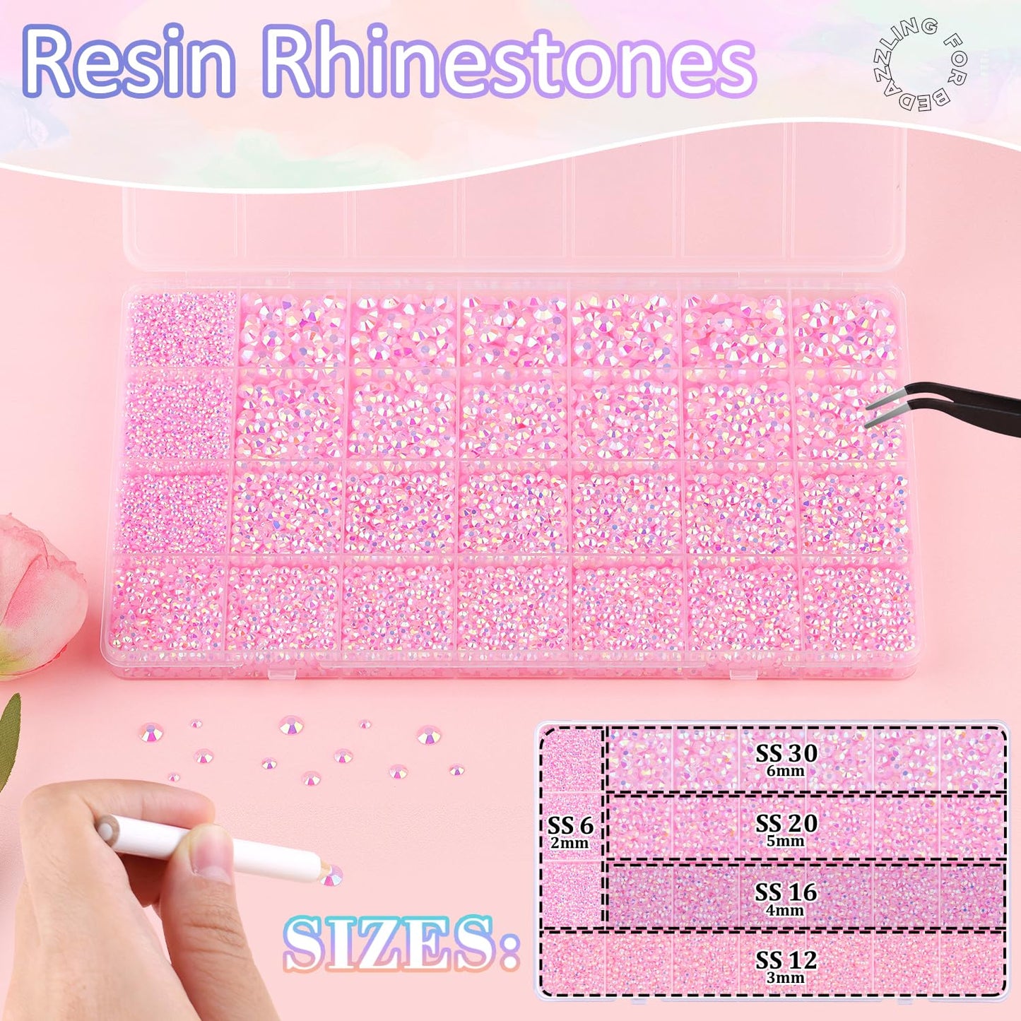 30000Pcs Resin Rhinestones for Bedazzling with 3Pcs B7000 Jewelry Glue, Light Pink AB Flatback Gems Rhinestones for Crafting, Clothing Tumblers Mugs Shoes Fabric Decor Nail Art-BrightBean Baby