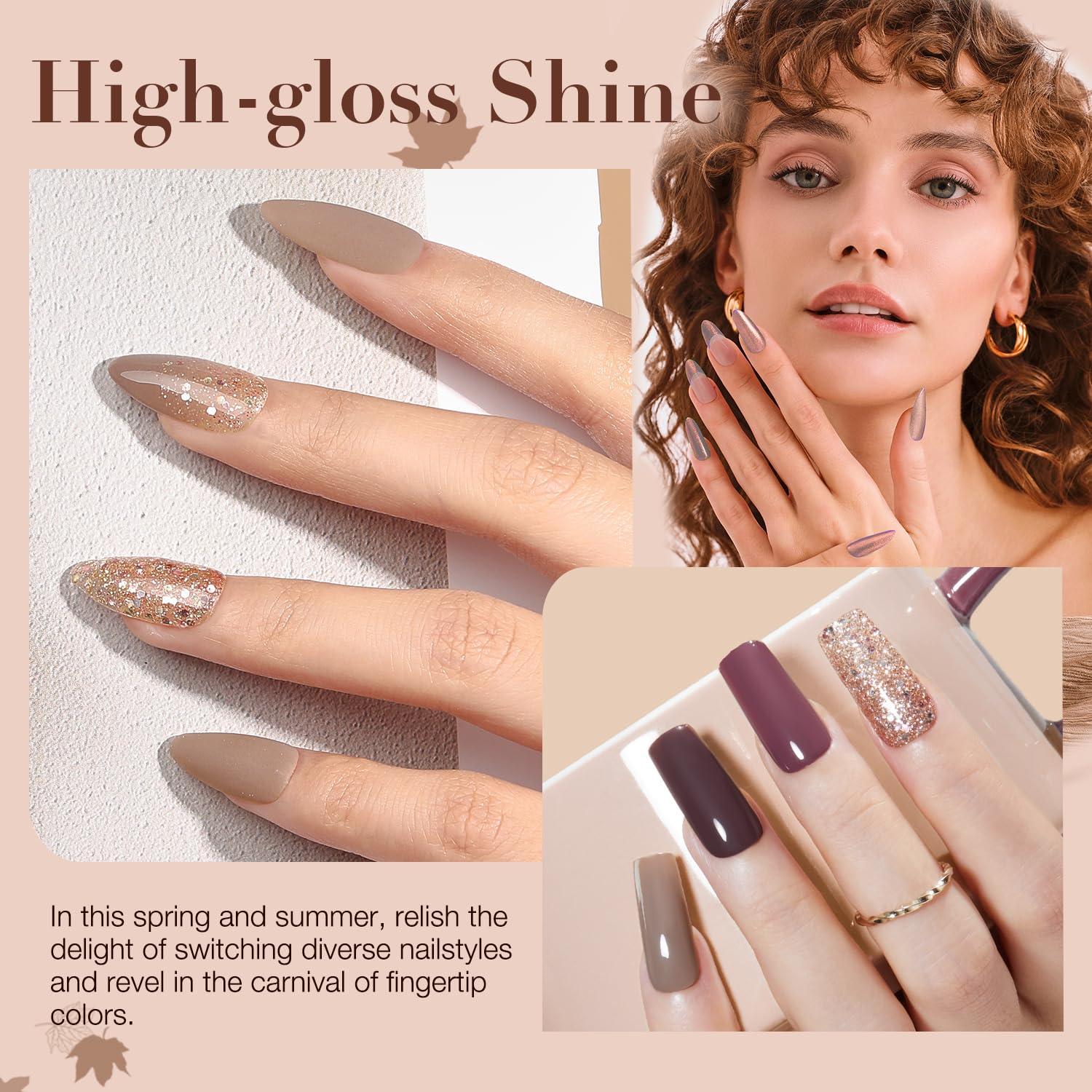 AZUREBEAUTY Nail Polish Set 4 Colors Nude Purple Glitter Nail Polish Quick Dry Natural Nail Lacquer Fingernail with Top Coat DIY Salon Home-BrightBean Baby