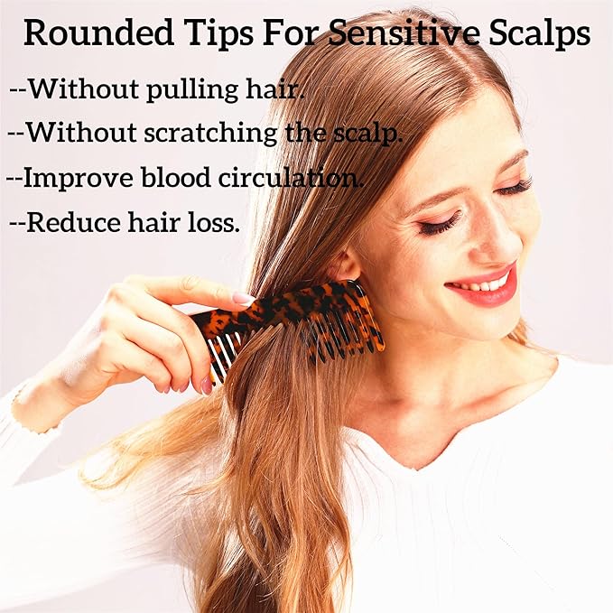 Fsmiling Hair Detangling Comb, Small Travel Purse Wide Tooth Pocket Comb for Thick Curly Wavy Hair, Acetate Hair Detangler Comb for Wet And Dry, 2 Pack-BrightBean Baby