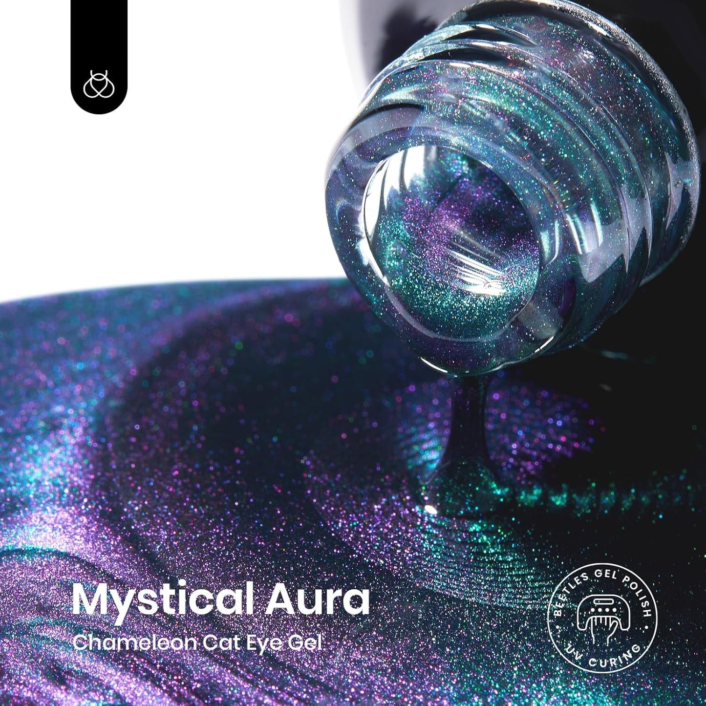 Beetles Blue Cat Eye Gel Nail Polish - 15ML Glitter Blue Chameleon Sparkle Holographic Nail Polish with Magnet Translucent Mystical Aura Gel Soak Off UV LED Nail Lamp Nail Art Manicure Salon DIY Home-BrightBean Baby