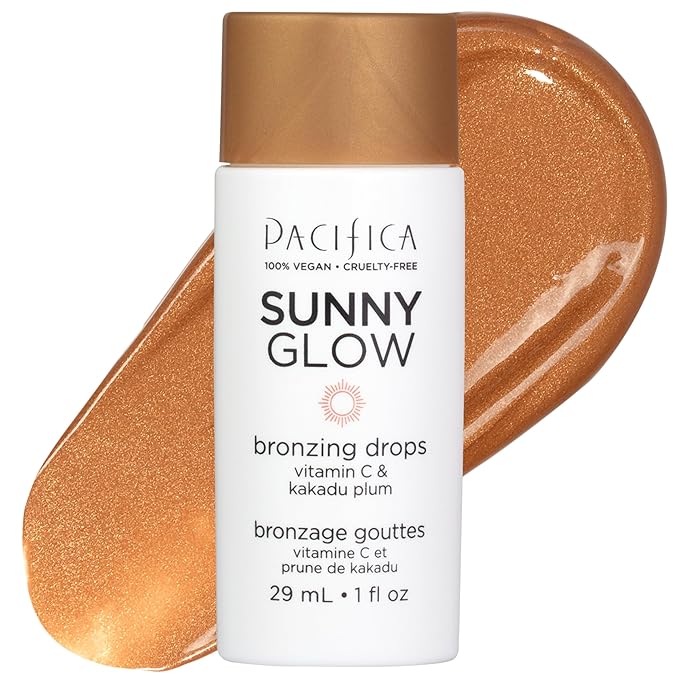 Pacifica Sunny Glow Liquid Face Bronzer Drops - Face Makeup Bronzing For Face & Cheeks for Instant Sun-Kissed Glow - Vitamin C & Glycolic Acid Infused Liquid Bronzer Illuminating Highlighting Clean-BrightBean Baby
