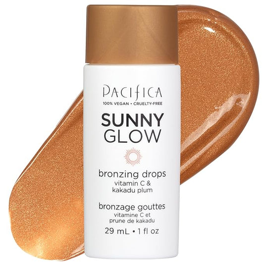 Pacifica Sunny Glow Liquid Face Bronzer Drops - Face Makeup Bronzing For Face & Cheeks for Instant Sun-Kissed Glow - Vitamin C & Glycolic Acid Infused Liquid Bronzer Illuminating Highlighting Clean-BrightBean Baby